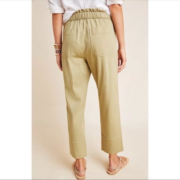 Anthropologie Frye Domi Paperbag Waist Pants Ankle Length Sz 29 NWT Green Khaki - Picture 2 of 7